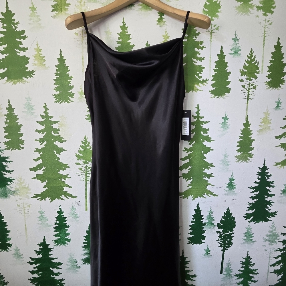Bebe Satin Cowl Neck Slip Midi Dress